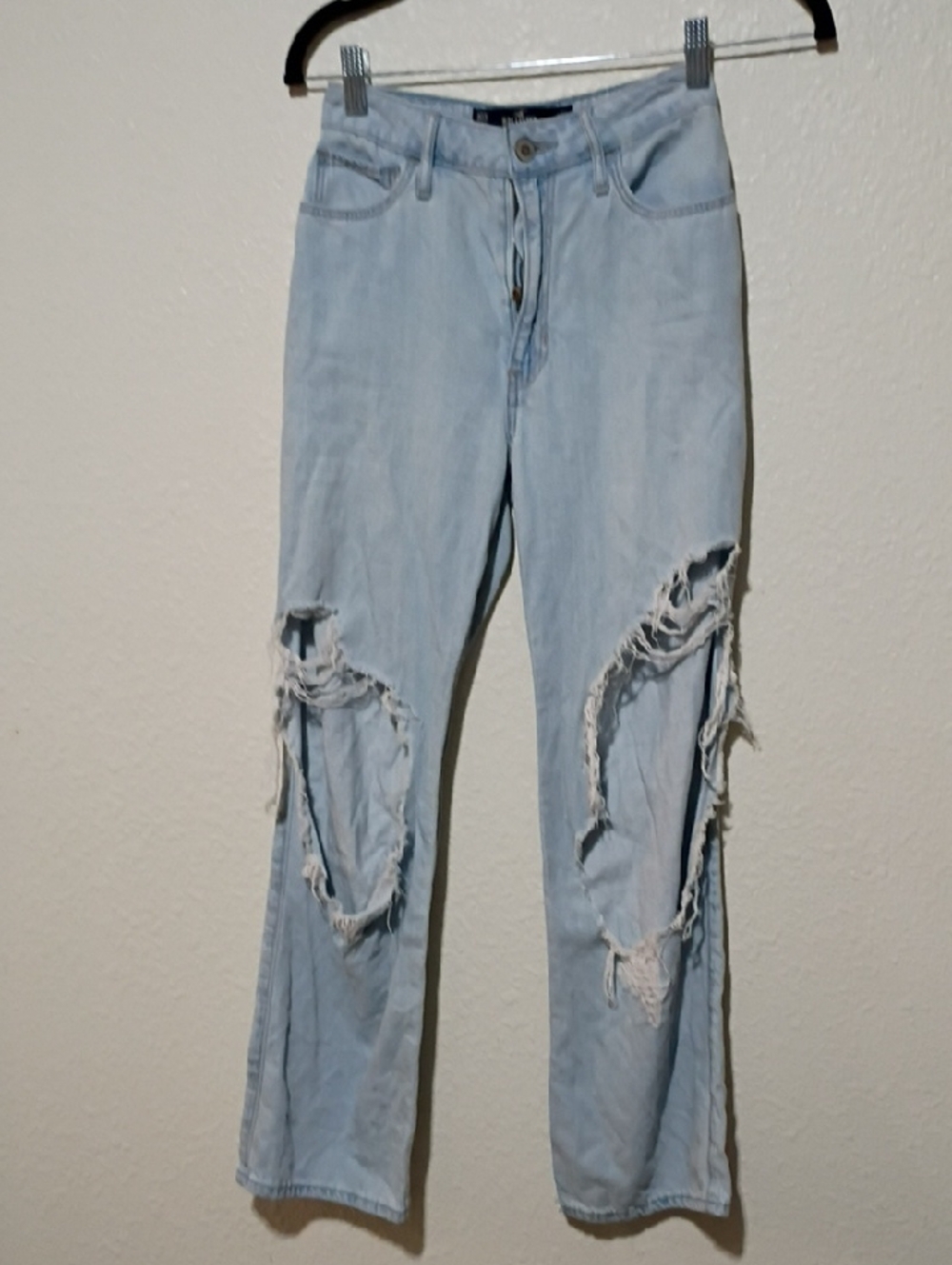 Hollister Light Blue Distressed Straight-Leg Jeans